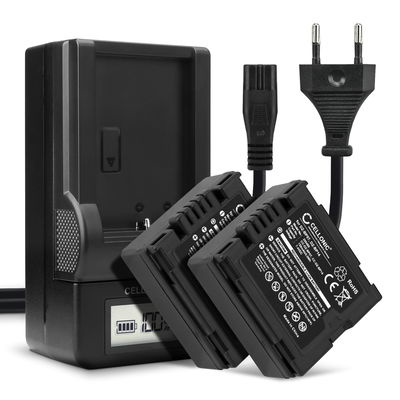 2x Batteri for Panasonic NV-GS10 NV-GS120 NV-GS140 NV-GS150 NV-GS158 NV-GS180 NV-GS188 NV-GS200 Kameraer 750mAh + Lader fra CELLONIC