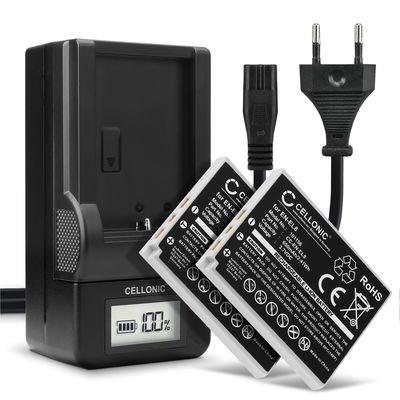 2x Batteri for Nikon Coolpix P1 P2 Coolpix S1 S2 S3 S5 s50 S50c S51 S51c S52 S52c S6 S7 S7c S8 Kameraer 600mAh + Lader fra CELLONIC