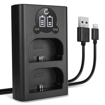 USB dobbel lader (LP-E6 LP-E6N) for Canon EOS 80D 90D 70D 7D 6D Mark II 60D R6 5Ds R 5D Mark IV III XC10 + 1m + USB Kabel fra CELLONIC
