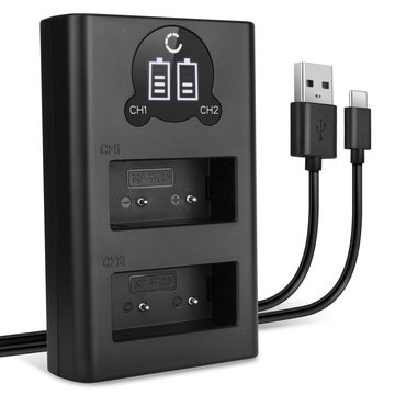 USB dobbel lader (NP-W126S NP-W126) for FujiFilm X-T3 X-T30 X-T20 X-T2 X-T100 X-T10 X-T1 X-Pro3 X-Pro2 X-E3 + 1m + USB Kabel fra CELLONIC