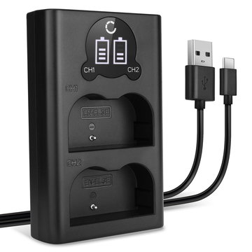 USB dobbel lader (EN-EL3 EN-EL3e EN-EL3a) for Nikon D100 D200 D300 D300S D50 D700 D70s D80 D90 + 1m + USB Kabel fra CELLONIC