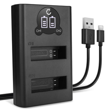 USB dobbel lader (AHDBT-401, 335-06532-000) for GoPro Hero4 Hero 4 Black Edition Hero 4 Silver Hero 4+ Hero 4 Plus + 1m + USB Kabel fra CELLONIC