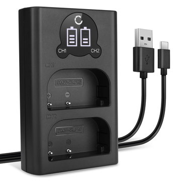 USB dobbel lader (DMW-BLF19 DMW-BLF19E DMW-BLF19PP) for Panasonic GH5 GH5s GH4 GH3 Lumix DMC-GH4 DC-GH5 DC-G9 + 1m + USB Kabel fra CELLONIC