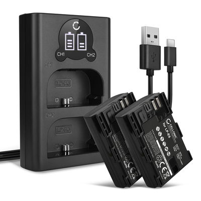 2x Batteri for Canon EOS 80D 90D 70D 7D 6D Mark II 60D R6 R5 5Ds R 5D Mark IV III kamera - Reservebatteri LP-E6N LP-E6 2000mAh + USB Dobbel Batterilader CBC-E6 LC-E6, Kamerabatteri Lader