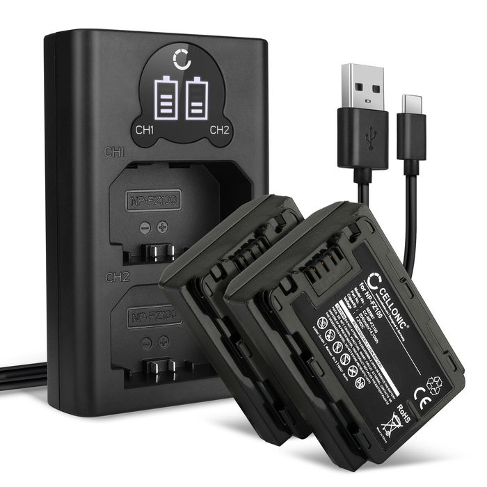 2x Batteri for Sony Alpha 7C II Accu 2040mAh Akku bytte Batteri + Dobbel Lader