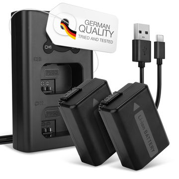 2x Batteri for Sony Alpha 6000, 6400, A6000, 5100, Alpha 7, RX10 (I II III IV), A6100 A6300 A6500, NP-FW50 Kameraer 1030mAh + Dobbel Lader fra CELLONIC