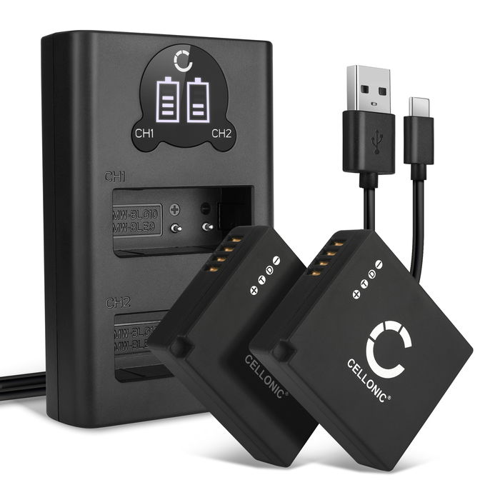 2x Batteri for Panasonic Lumix DC-TZ200 Accu 730mAh Akku bytte Batteri + Dobbel Lader