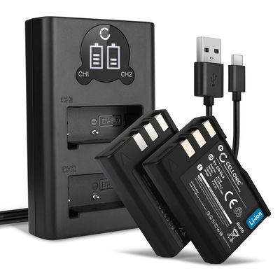 2x Batteri for Nikon D3000 D40 D40x D5000 D60 kamera - Reservebatteri EN-EL9 1000mAh + USB Dobbel Batterilader MH-23 - EN EL9 ENEL9 EN-EL9a EN-EL9e, Kamerabatteri Lader