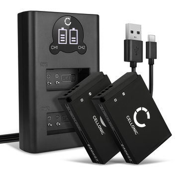 2x Batteri for Canon EOS M50, EOS M100, EOS 100D, PowerShot SX70 HS kamera - Reservebatteri LP-E12 820mAh + USB Dobbel Batterilader LC-E12 -E12E, Kamerabatteri Lader