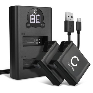 2x Batteri for GoPro Hero 4 Hero 4 Black Hero 4 Plus Hero 4 Silver kamera - Reservebatteri AHDBT-401 335-06532-000 1160mAh + USB Dobbel Batterilader , Kamerabatteri Lader