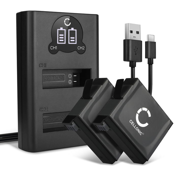 2x Batteri for GoPro Hero 4 Black Accu 1160mAh Akku bytte Batteri + Dobbel Lader