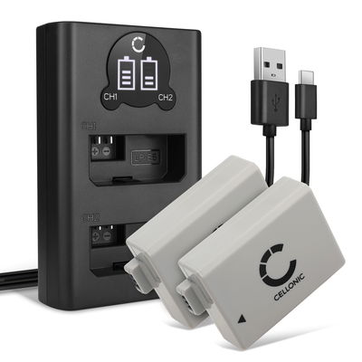 2x Batteri for Canon EOS 1000D, EOS 450D, EOS 500D, EOS Rebel T1i, EOS Rebel XS, EOS Rebel Xsi kamera - Reservebatteri LP-E5 1020mAh + USB Dobbel Batterilader LC-E5 CBC-E5, Kamerabatteri Lader
