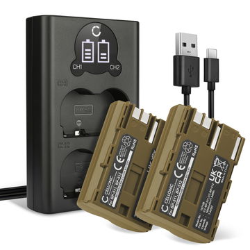2x Batteri for Canon EOS 5D 50D 40D 30D 300D 300V 20D 10D PowerShot G2 G5 G3 G1 BP-511 BP-512 BP-514 Kameraer 1600mAh + Dobbel Lader fra CELLONIC