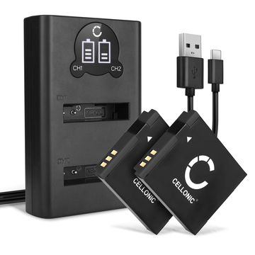 2x Batteri for Canon PowerShot SX530 HS SX540 SX510 SX500 IS SX170 S120 D30 Digital IXUS 105 kamera - Reservebatteri NB-6L NB-6LH 1000mAh + USB Dobbel Batterilader CB-2LY, Kamerabatteri Lader