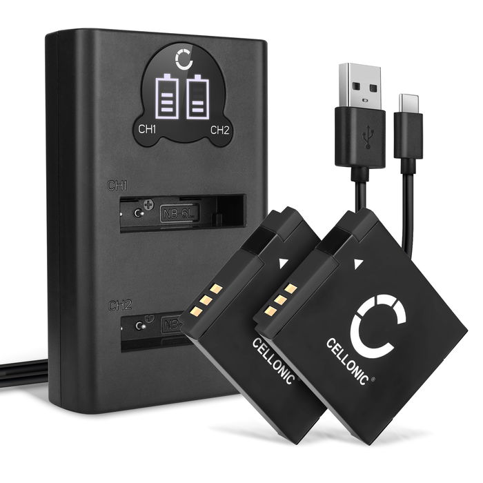 2x Batteri for Canon PowerShot SX240 HS Accu 1000mAh Akku bytte Batteri + Dobbel Lader