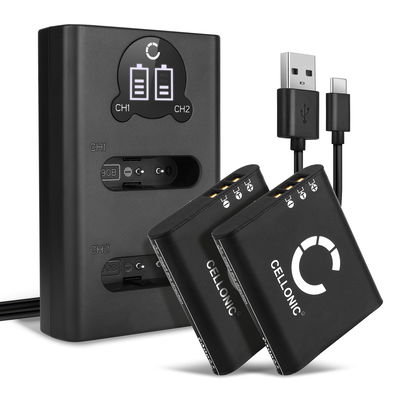 2x Batteri + Dobbel Lader Olympus OM System TG-7, Stylus THOUGH TG-6 TG-3 Stylus SH-60 SH-50 SH-2