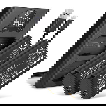 2x Batteri for Panasonic Lumix DC-S1, Lumix DC-S1H, Lumix DC-S1R kamera - Reservebatteri DMW-BLJ31 3400mAh + USB Dobbel Batterilader DMW-BTC14E, Kamerabatteri Lader