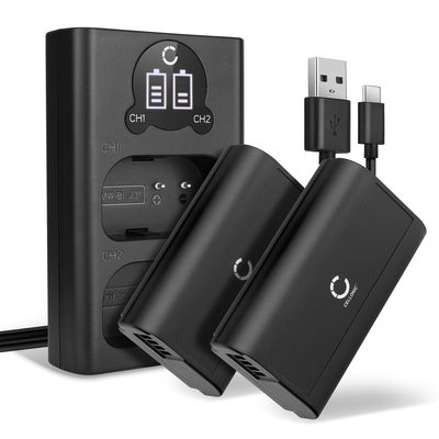 2x Batteri for Panasonic Lumix DC-S1 Lumix DC-S1H Lumix DC-S1R, Lumix S1 kamera - Reservebatteri DMW-BLJ31 2200mAh + USB Dobbel Batterilader DMW-BTC14E, Kamerabatteri Lader