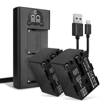 2x Batteri for Sony CCD-TVR118 CCD-TRV138 HDR-HC1 GV-D1000 HDR-SR1 DCR-PC100 kamera - Reservebatteri NP-FM50 NP-FM30 3200mAh + USB Dobbel Batterilader DCC-L50B AC-VQ50, Kamerabatteri Lader