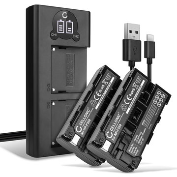 2x Batteri for Sony VX1000 VX2000 VX2100 HDR-FX1 HDR FX7E FX1000 PD150 PD170 NPF330 NPF730 kamera - Reservebatteri NP-F550 F330 F750 2600mAh + USB Dobbel Batterilader , Kamerabatteri Lader