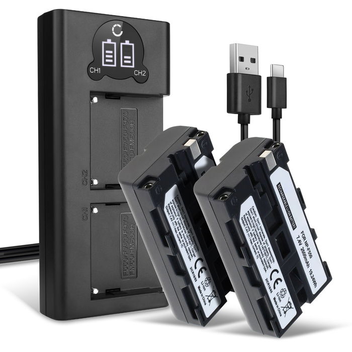 2x Batteri for Sony NP-F570 Accu 2600mAh Akku bytte Batteri + Dobbel Lader