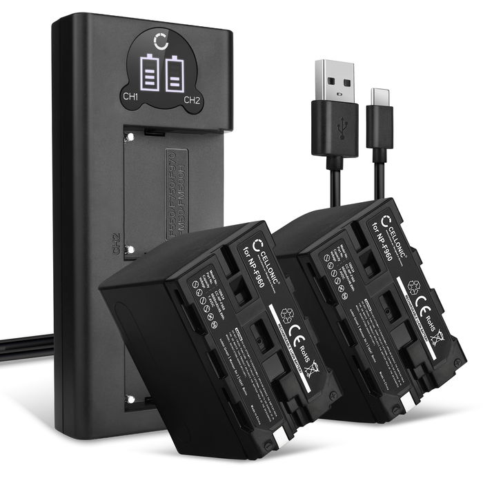 2x Batteri for Sony NP-F970 Accu 6600mAh Akku bytte Batteri + Dobbel Lader