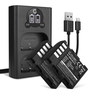 2x Batteri for Panasonic DC-GH5 DC-GH5s DMC-GH4 GH4 GH4r GH4h GH3 DMC-GH3h GH3a G9 kamera - Reservebatteri DMW-BLF19 DMW-BLF19E DMW-BLF19PP 1600mAh + USB Dobbel Batterilader DMW-BTC10, Kamerabatteri Lader