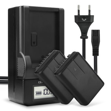 2x Batteri for Panasonic HC-V110, HC-V130, HC-V201 VW-VBY100 (850mAh, 3.7V) + Lader fra CELLONIC