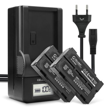 2x Batteri for Panasonic NV-GS250, NV-GS330, VDR-D250, NV-DX100, PV-DV1000, NV-GS21, NV-GS28 Kameraer 2000mAh + Lader fra CELLONIC