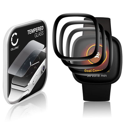 3x Skjermbeskytter glass FitBit Versa 3 / Sense (3D Full Cover, 9H, 0,30mm, Full Glue) Herdet Glass
