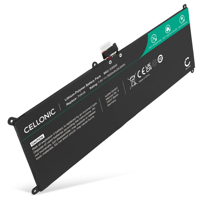 Batteri for Dell XPS 12 9250 4K, Latitude 12 E7275, T02H001, T02H, 9TV5X, 7VKV9, 09TV5X, V55D0 3900mAh fra CELLONIC