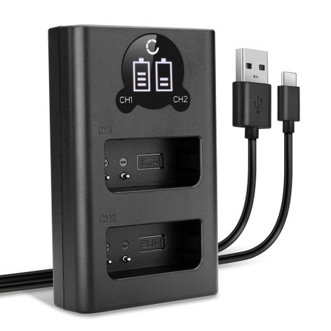 USB Dual Battery Charger for Olympus OM-D E-M1, E-M5, E-M5 Mark II; PEN‑F BCN-1 + USB Cable from CELLONIC