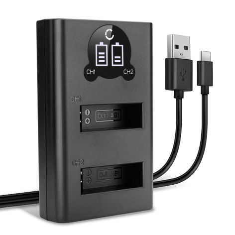 Dobbel batterilader til DJI Osmo Action 1; CP.OS.00000020.01 (AB1, P01, PT1) + USB-kabel fra CELLONIC