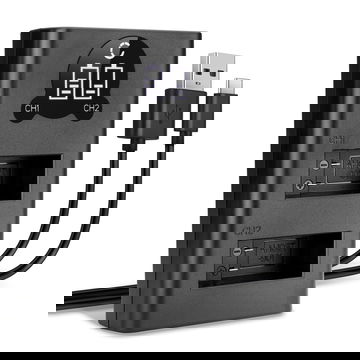 USB dobbel lader (AHDBT-901) for GoPro Hero 9, Hero 10, Hero 11 + 1m + USB Kabel fra CELLONIC