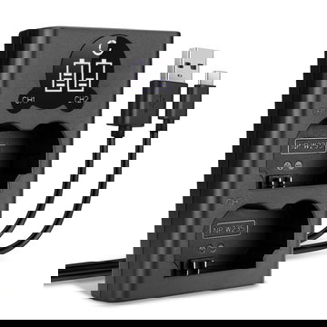 USB dobbel lader (NP-W235) for FujiFilm X-T4 / GFX 50S II / GFX100S / X-H2S + 1m + USB Kabel fra CELLONIC