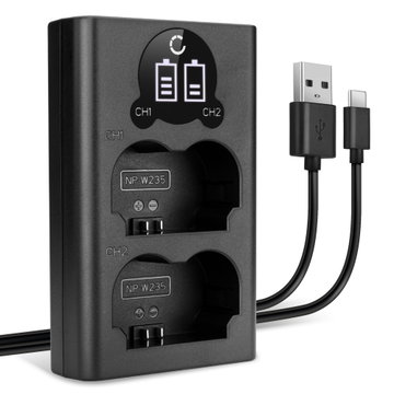 USB dobbel lader (NP-W235) for FujiFilm X-T4 / GFX 50S II / GFX100S / X-H2S + 1m + USB Kabel fra CELLONIC