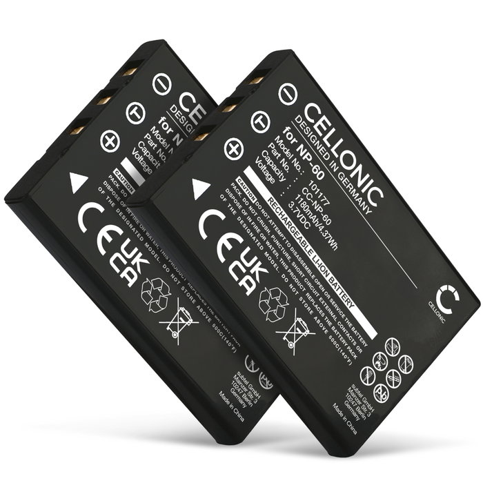 2x Batteri for Rollei Movieline SD55 SDS P3 DK3000 DT3200 DT4200 DSX410 DP5300 DP6000 DP 6300 1180mAh fra CELLONIC