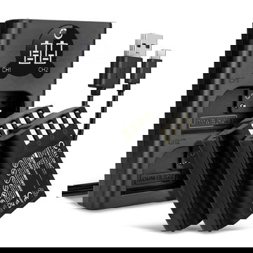 2x Batteri for Panasonic Lumix G9, GH5S, DC-S5, DC-S5K, DC-GH5 II, DMW-BLK22, DMW-BTC15 kamera - Reservebatteri DMW-BLK22 2250mAh + USB Dobbel Batterilader DMW-BTC15, Kamerabatteri Lader