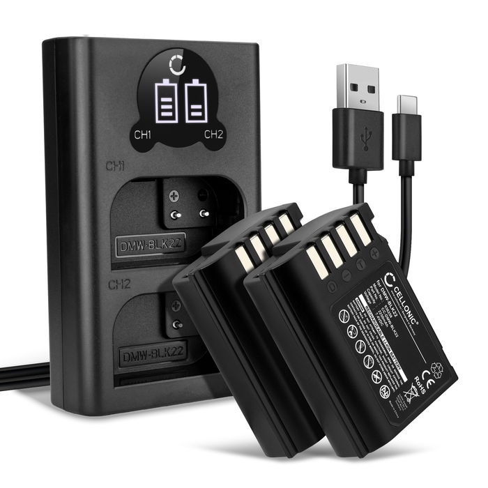 2x Batteri for Panasonic Lumix DC-S5 Accu 2250mAh Akku bytte Batteri + Dobbel Lader
