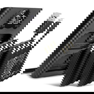 2x Batteri for Panasonic Lumix DC-GH5 II DC-GH6 DC-S5 G9 GH5 GH5S kamera - Reservebatteri DMW-BLK22 1600mAh + USB Dobbel Batterilader DMW-BTC15, Kamerabatteri Lader