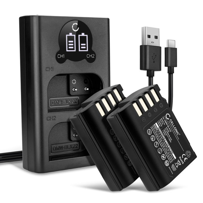 2x Batteri for Panasonic Lumix DC-S5 Accu 1600mAh Akku bytte Batteri + Dobbel Lader