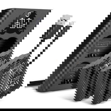 2x Batteri for FujiFilm X-T4 / GFX 50S II / GFX100S / X-H2S kamera - Reservebatteri NP W235 2000mAh + USB Dobbel Batterilader NP-W235, Kamerabatteri Lader