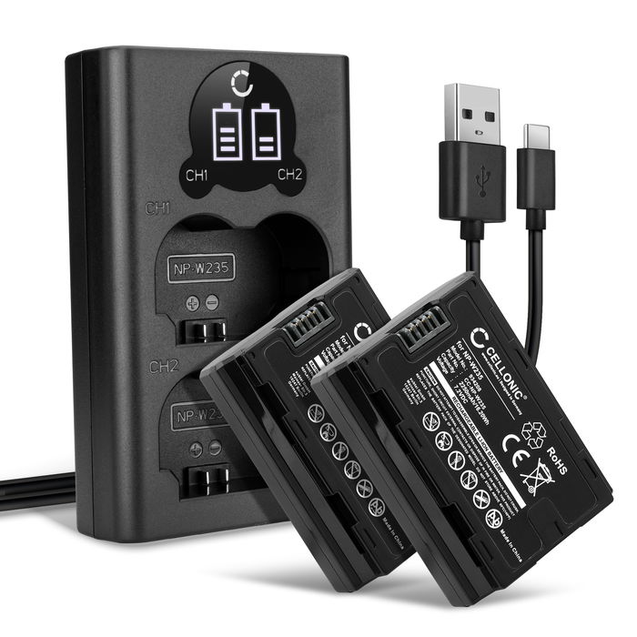 2x Batteri for Fuji NP-W235 Accu 2250mAh Akku bytte Batteri + Dobbel Lader