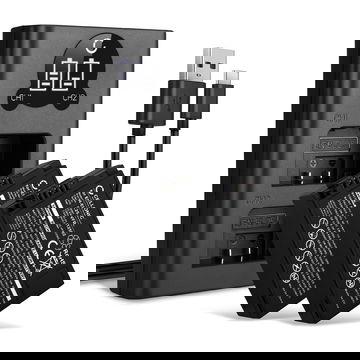 2x Batteri for Nikon Z fc / Z 50 / Z 30 kamera - Reservebatteri EN-EL25, VFB12502 1280mAh + USB Dobbel Batterilader MH-32, Kamerabatteri Lader