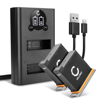 2x Batteri + Dobbel lader for DJI Osmo Action Cam (CP.OS.00000020.01) DJI AB1, DJI P01, DJI PT1 1220mAh fra CELLONIC