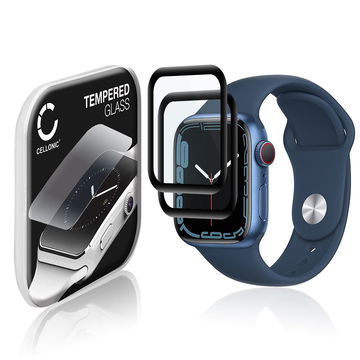 2x Skjermbeskytter glass Apple Watch 8 / 7 - 41mm (3D Full Cover, 9H, 0,33mm, Full Glue) Herdet Glass