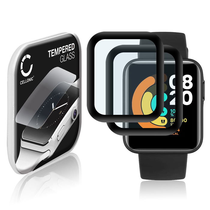 2x Skjermbeskytter glass Xiaomi Mi Watch Lite (3D Full Cover, 9H, 0,33mm, Full Glue) Herdet Glass