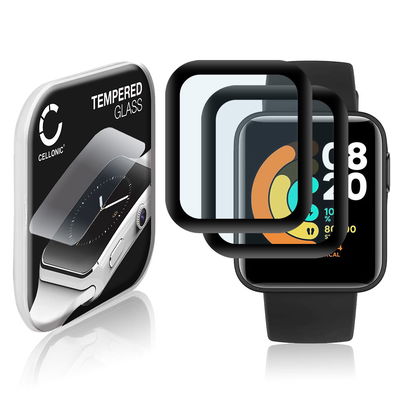 2x CELLONIC Screen Protector for Xiaomi Mi Watch Lite Fitness Tracker Smart Watch Face Protector - 3D Full Cover 0,33mm Full Glue 9H Tempered Glass Display Cover Crystal Clear