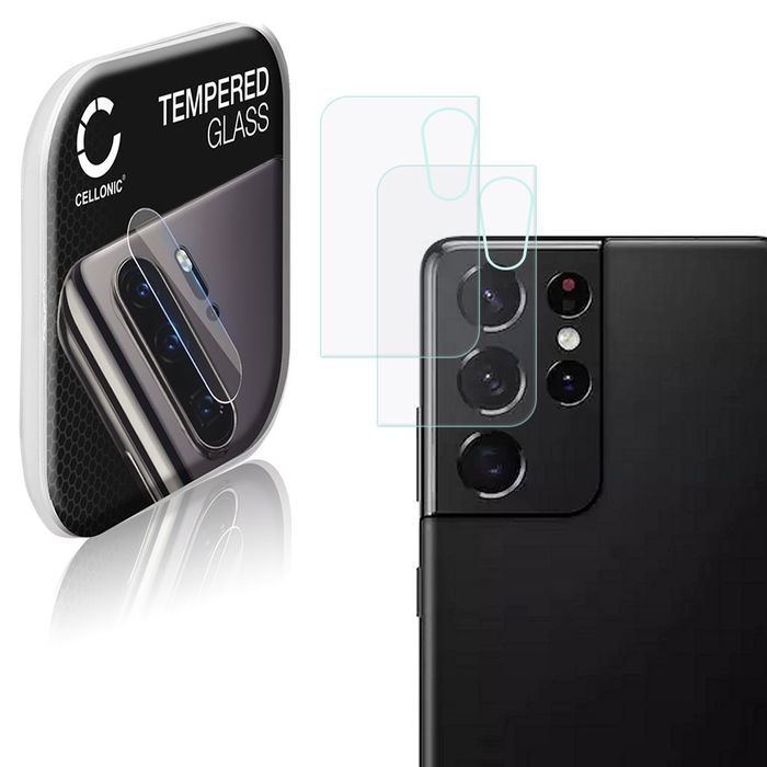 2x Ripebeskyttelse til mobilkamera Samsung Galaxy S21 Ultra (SM-G998) (Beskyttelse til kameralinsen på smarttelefon, 9H, 0,33mm, Full Glue) Herdet Glass