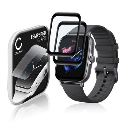 2x Skjermbeskytter glass Amazfit GTS 3 (3D Full Cover, 9H, 0,33mm, Full Glue) Herdet Glass